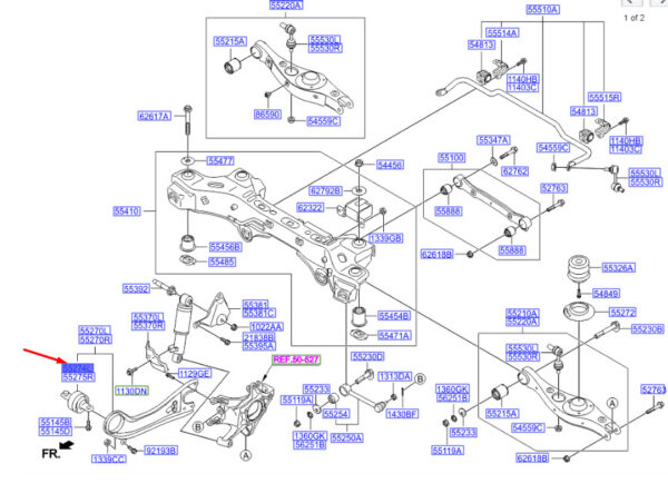 552742W100 - Hyundai Santa Fe MK3 DM rear longitudinal handlebar left female 552742W100 NEW