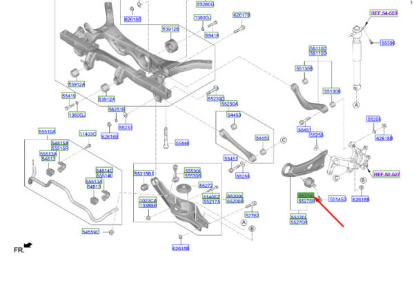 55290G2000 - Hyundai Kona MK1 rear longitudinal handlebar left female 55290G2000 NEW ORIGINAL