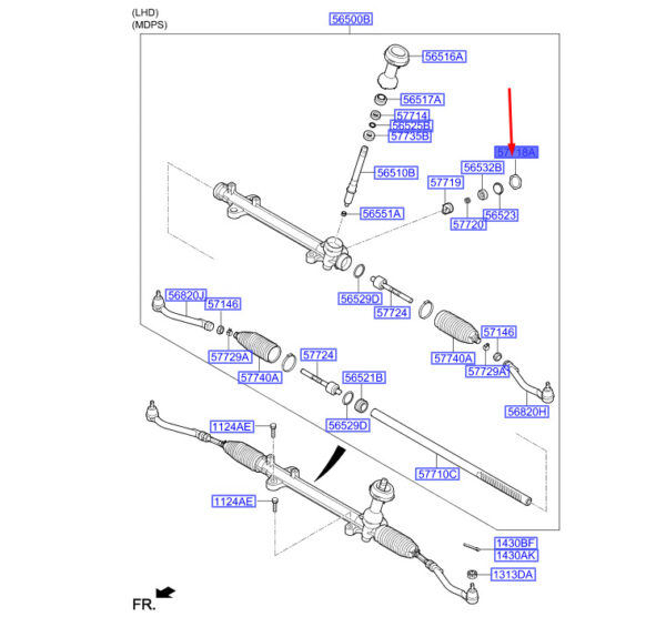 577182W500 - Hyundai Santa FE MK3 DM locknut for power steering 577182W500, original part