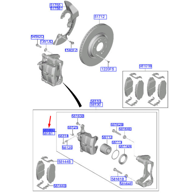 58180N7A10 - Hyundai Tucson NX4 MK4 caliper front left 58180N7A10 NEW ORIGINAL