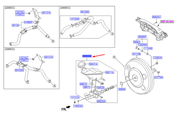 585102W820 - Hyundai Santa Fe MK3 DM main brake cylinder left handlebar 585102W820 NEW ORIGINAL
