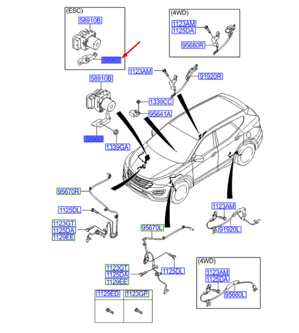 589602W800 - Hyundai Santa Fe MK3 DM Mount for Hydraulic Module LHD 589602W800 Original Part