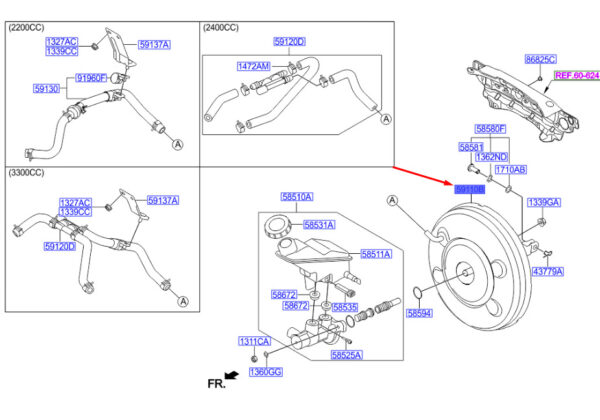 591102W300 - Hyundai Santa Fe MK3 DM brake booster left handlebar 591102W300 NEW ORIGINAL