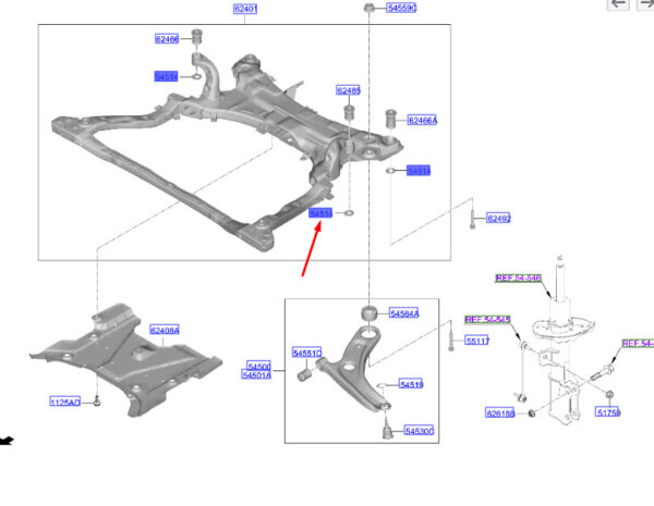 62473BE000 - Hyundai Kona MK2 Front Crossbody Base Plate 62473BE000, Original Part