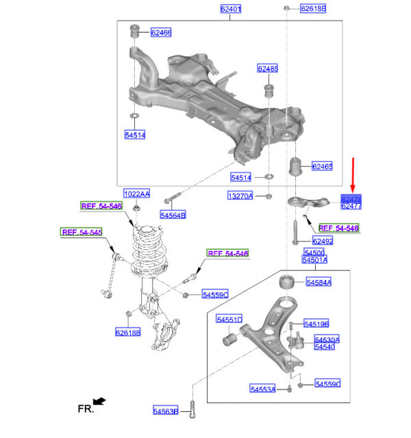 62476F2100 - Hyundai Kona MK1 cross beam front left strut 62476F2100 NEW ORIGINAL