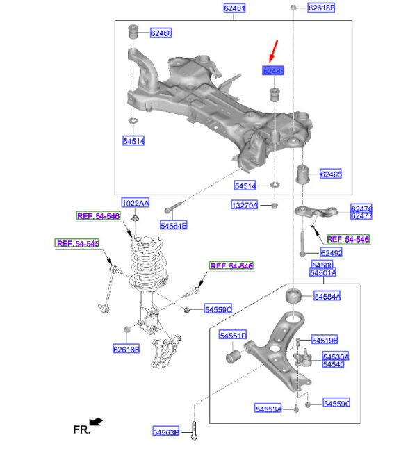62485F2000 - Hyundai Kona MK1 Front Cross Beam Mounting Journal 62485F2000, New Original