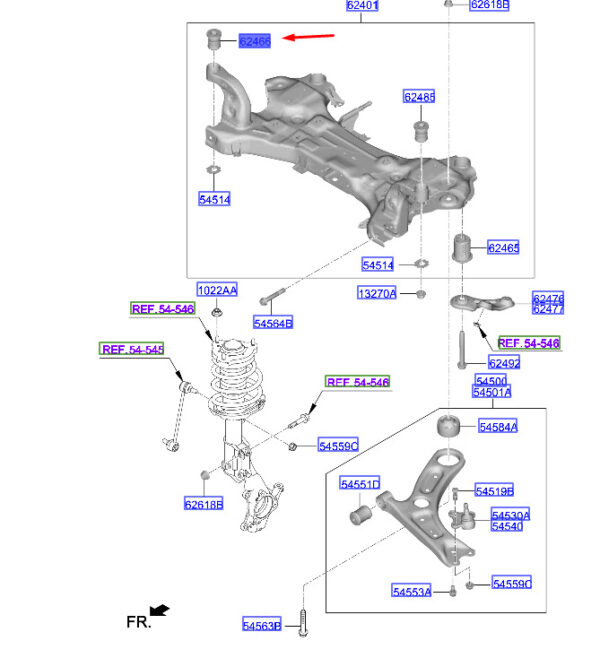 62485F2100 - Hyundai Kona MK1 Front Cross Beam Mounting Journal 62485F2100, New Original
