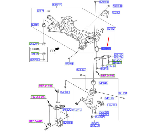 624862W000 - Hyundai Santa Fe MK3 Front Crossbody Mounting Journey 624862W000 NEW ORIGINAL