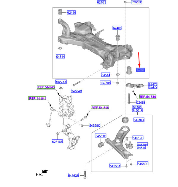 62486J9000 - Hyundai Kona MK1 Front Cross Beam Mounting Journey 62486J9000, New Original