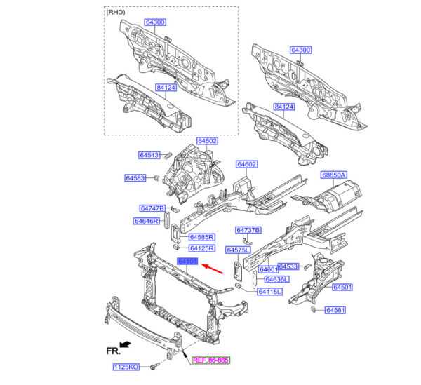 641012W000 - Hyundai Santa Fe MK3 DM Frontend-Modulträgerbaugruppe 641012W000, Original