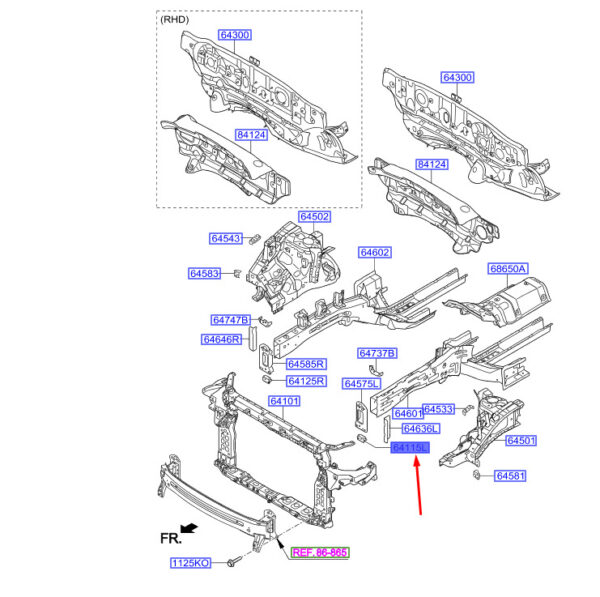 641152W000 - Hyundai Santa Fe MK3, Front Lower Left Gain 641152W000, Original Part