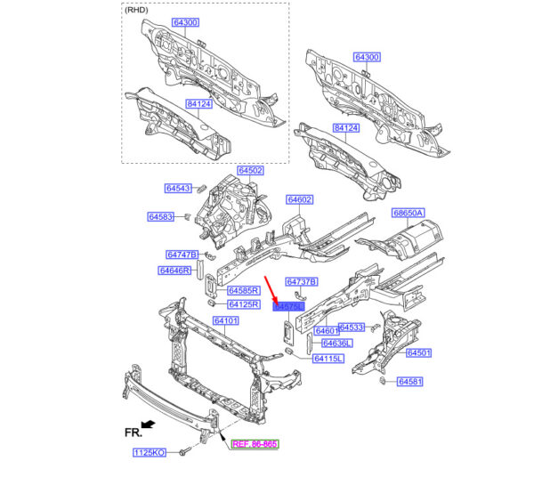 645752W000 - Hyundai Santa Fe MK3 Front Luggage Rack Upper Left Mount 645752W000