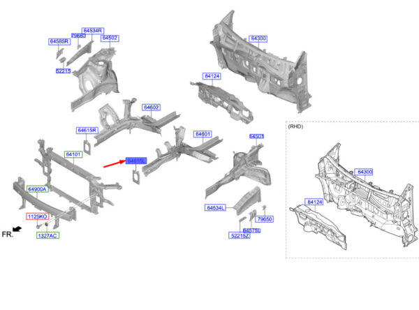 64615J9000 - Hyundai Kona MK1 Frame Rail End Mount Front Left 64615J9000 Original Part
