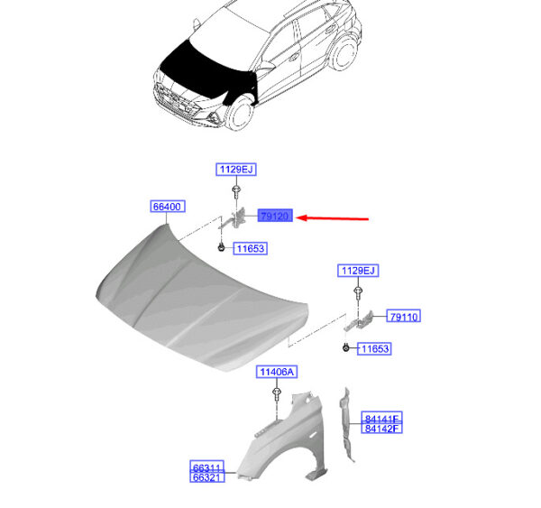 66920Q0000 - Hyundai i20 MK3 bonnet hinge front right 66920Q0000 NEW ORIGINAL