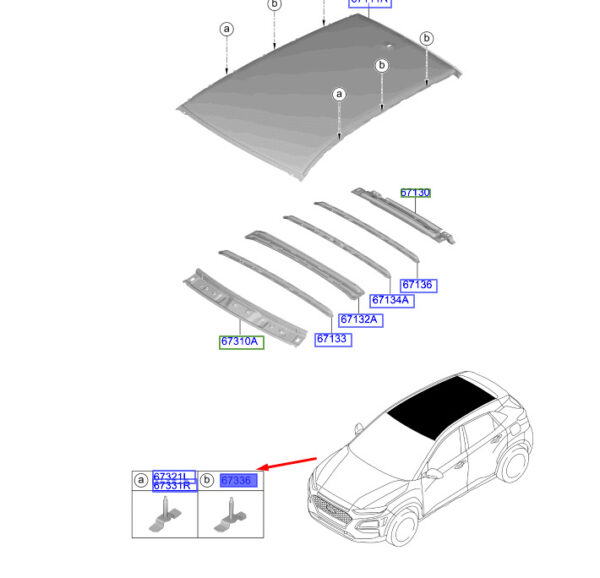 67363J9000 - Hyundai Kona MK14 Right Rear Roof Trim Mount 67363J9000 Part