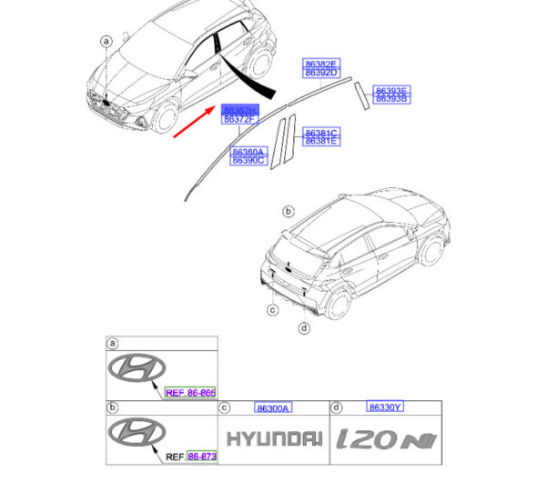76512Q0000 - Hyundai i20 MK3 Door Frame Front Left Upper Black Tape 76512Q0000