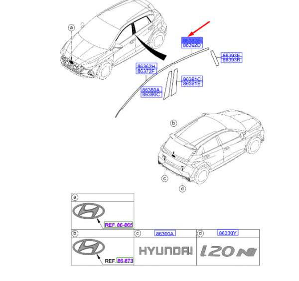 77512Q0000 - HYUNDAI i20 MK3 Rear Left Door Frame Upper Black Tape 77512Q0000 NEW GENUINE