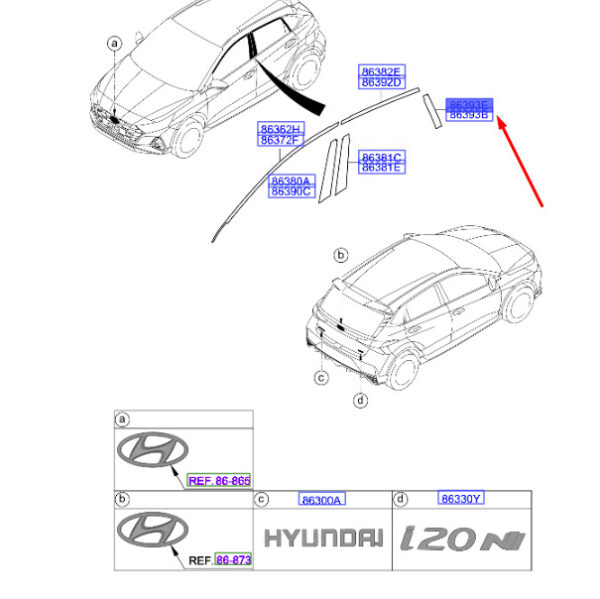77513Q0000 - HYUNDAI i20 MK3 Rear Left Door Frame Rear Black Tape 77513Q0000 NEW GENUINE
