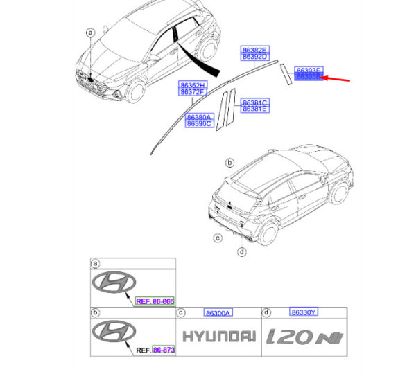 77523Q0000 - Hyundai i20 MK3 Door Frame Rear Right Black Tape 77523Q0000 Part