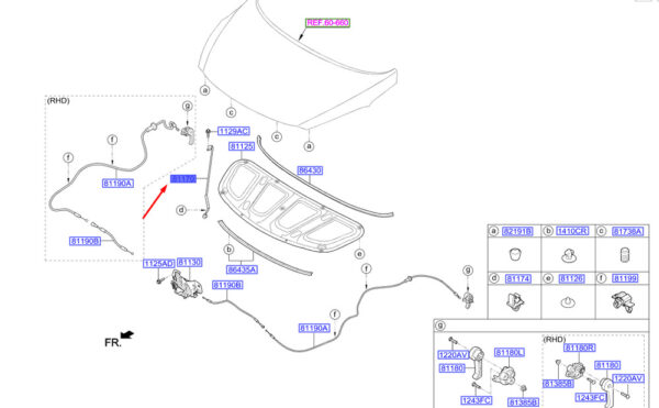 81170A5000 - Hyundai i30 MK3 bonnet mount 81170A5000, original part