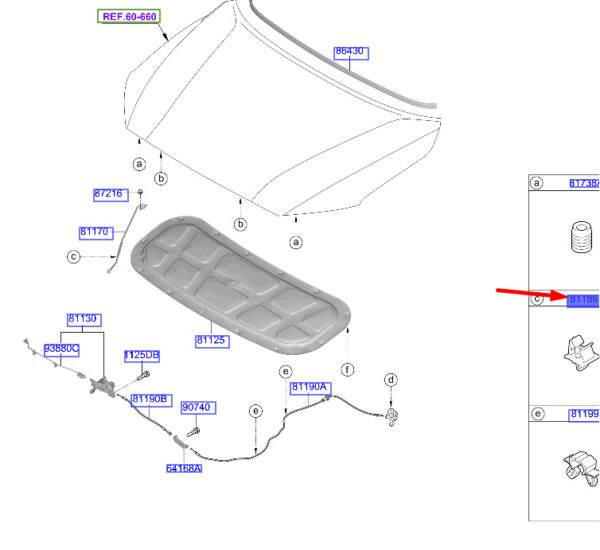 81174A7000 - Hyundai Kona MK1 bonnet rod mount clip 81174A7000, original
