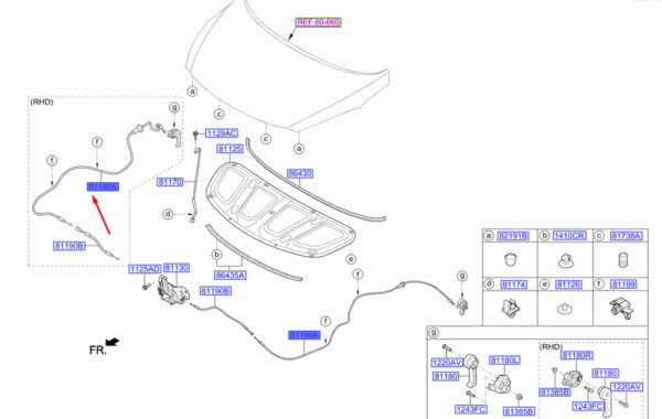 811903X000 - Hyundai i30 MK3 bonnet locking cable LHD 811903X000 NEW ORIGINAL