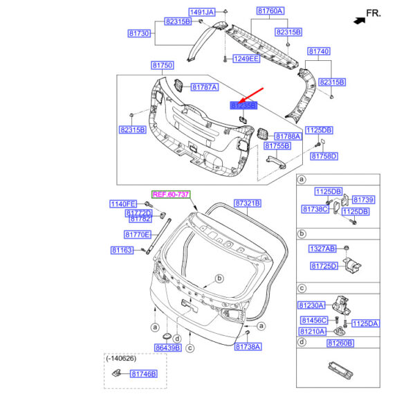 812352W000NBC - Hyundai Santa Fe MK3 Tailgate Emergency Handle Cover 812352W000NBC, Original Part