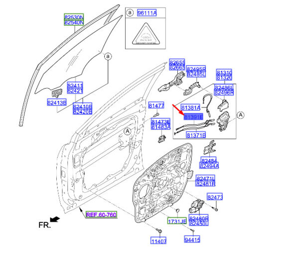 813912W000 - Hyundai Santa FE MK3 DM front door security lock cable 813912W000
