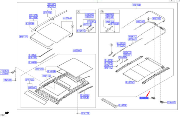 816312W050 - Hyundai Santa Fe MK3 DM Panoramic Roof Glass Engine 816312W050, Original Part