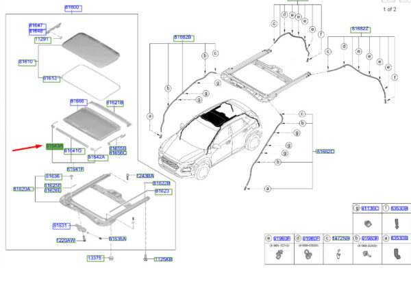 81643F2000 - Hyundai Kona MK1 Sunroof Decoration Right Connecting Part 81643F2000 Part