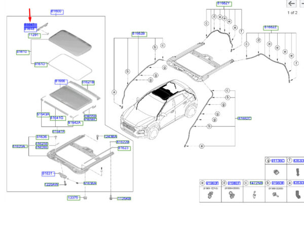 816470U000 - Hyundai Kona MK1 sunroof guide rear left 816470U000, original part