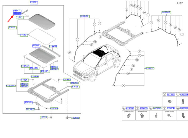 816480U000 - Hyundai Kona MK1 sunroof guide rear right 816480U000, original part