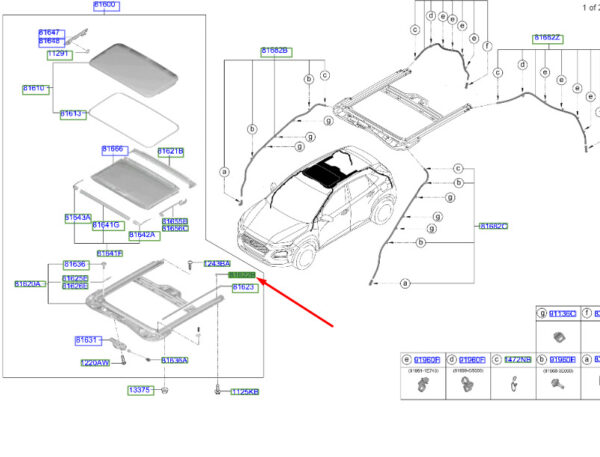 81649A7000 - Hyundai Kona MK1 sunroof stop 81649A7000, original