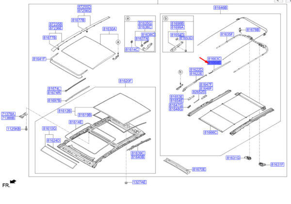 816642W000 - Hyundai Santa Fe MK3 Panoramic Roof Decorative Cover Right Rear 816642W000