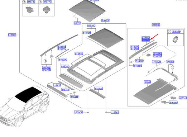 81664N7000 - Hyundai Tucson NX4 MK4 Dachdekor hinten rechts Abdeckung Baugruppe 81664N7000