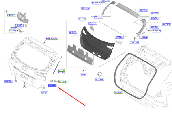 817382V000 - Hyundai Kona MK1 Tailgate Overturn Bumper 817382V000, Original Part