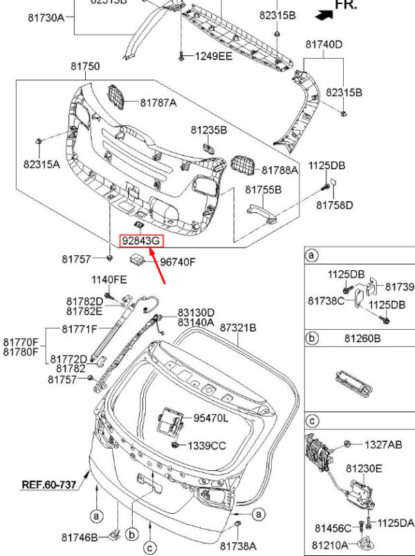 817552W500RYN - Hyundai Santa Fe MK3 DM tailgate switch cover 817552W500RYN NEW ORIGINAL