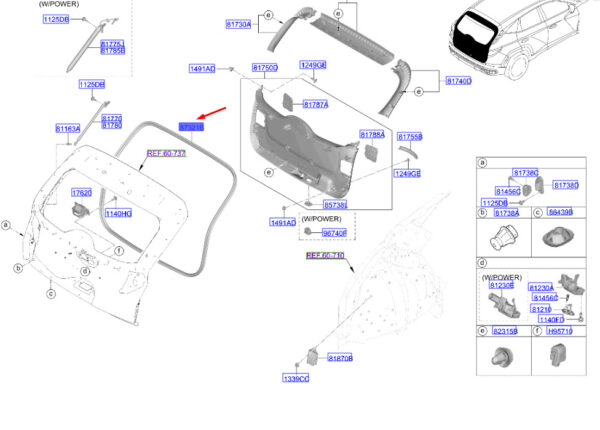 81761N7000 - Hyundai Tucson NX4 MK4 Tailgate Opening Gasket 81761N7000, NEW, ORIGINAL