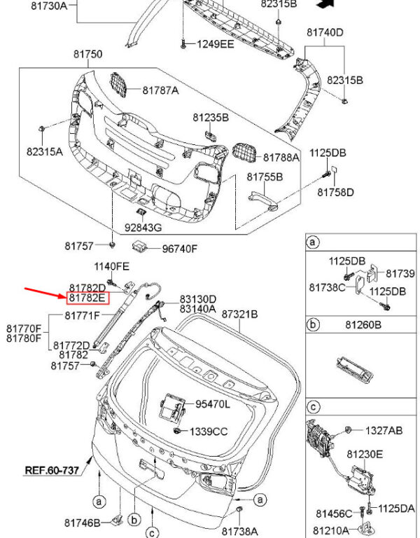 817822W650 - Hyundai Santa FE DM tailgate lifter right side mount 817822W650 NEW