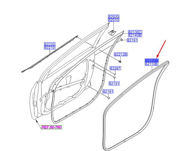 82120A6700 - Hyundai i30 MK3 door gasket front right 82120A6700 NEW ORIGINAL