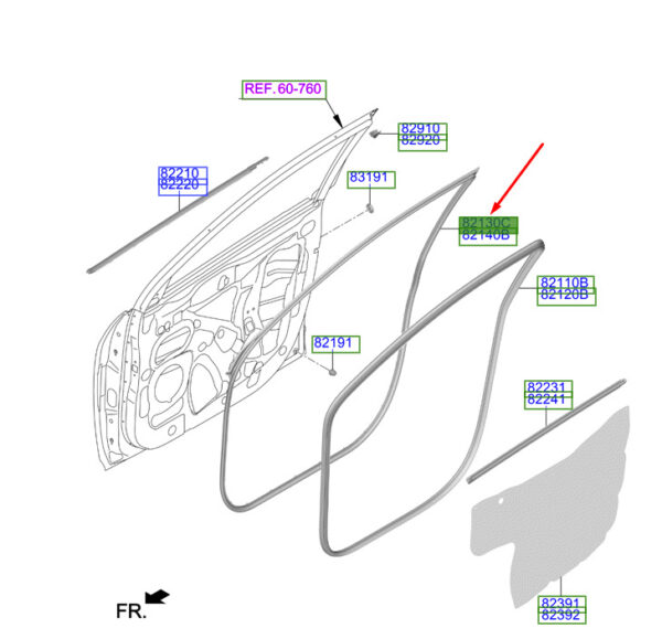 82130J9000 - Hyundai Kona MK1 door gasket front left 82130J9000 NEW ORIGINAL