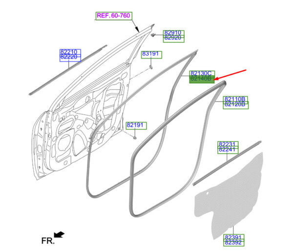 82140J9000 - Hyundai Kona MK1 door gasket front right 82140J9000 NEW ORIGINAL