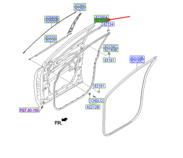 821502W000 - Hyundai Santa Fe MK3 Top Front Left Door Gasket 821502W000 NEW ORIGINAL