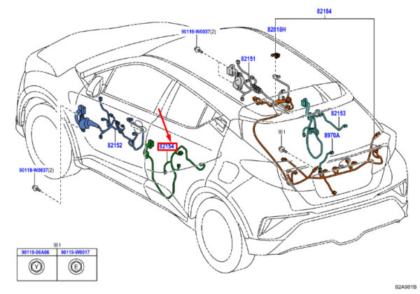 82154F4020 - TOYOTA C-HR MK1 Rear Door Wiring 82154F4020 NEW ORIGINAL