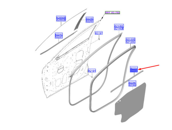82240N7000 - Hyundai Tucson NX4 Power Window Front Right Inside Bar 82240N7000 Original Part