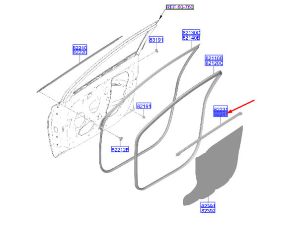 82240Q0000 - Hyundai i20 MK3 Door Window Interior Belt Bar Front Right 82240Q0000 NEW ORIGINAL