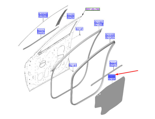 82391N7000 - Hyundai Tucson NX4 MK4 Front Left Door Gasket 82391N7000, Original