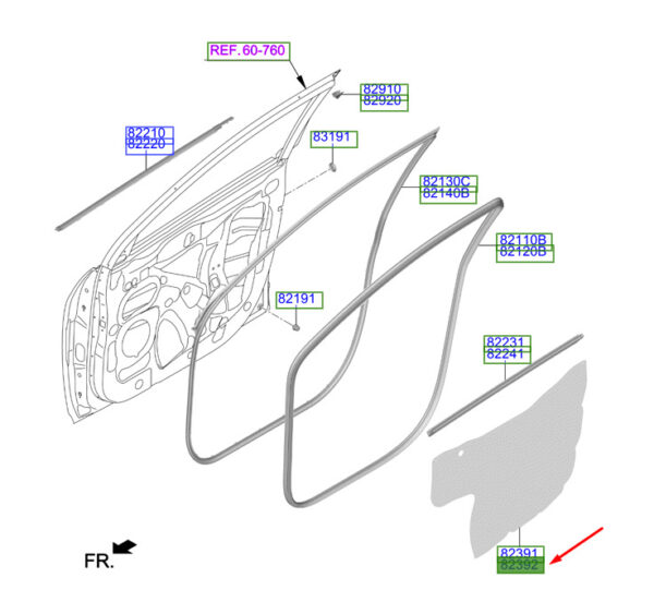 82392J9000 - Hyundai Kona MK1 Front Right Door Trim 82392J9000 NEW Original