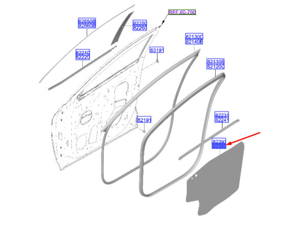 82392N7000 - Hyundai Tucson NX4 MK4 Front Right Door Trim Gasket 82392N7000 NEW
