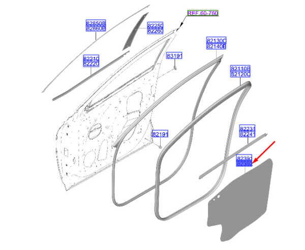 82392N7100 - Hyundai Tucson NX4 MK4 Front Left Door Gasket 82392N7100, Original